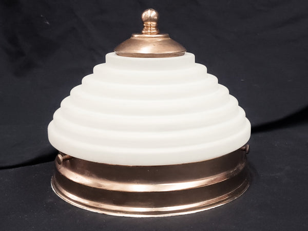 Art Deco Opaque White Glass Bullseye & Brass Flush Mount Ceiling Light #GA9077