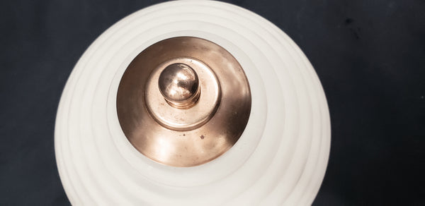 Art Deco Opaque White Glass Bullseye & Brass Flush Mount Ceiling Light #GA9077