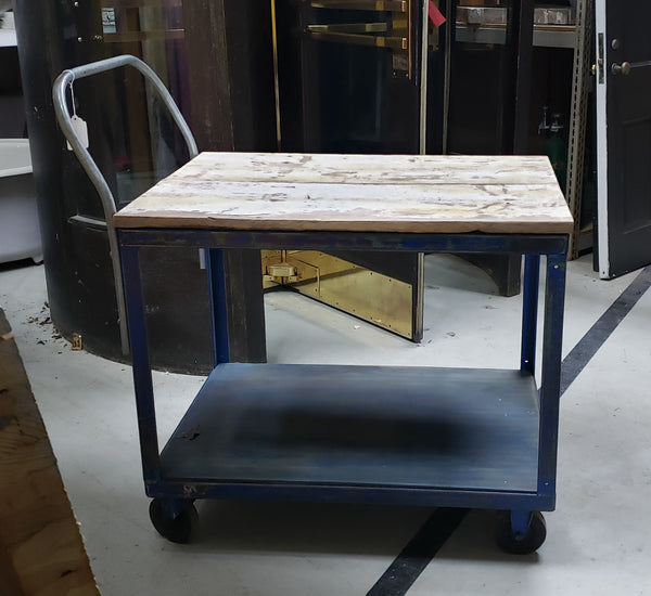 Reclaimed  Two Level Steel Factory Cart with Barn Wood Top #barnwood