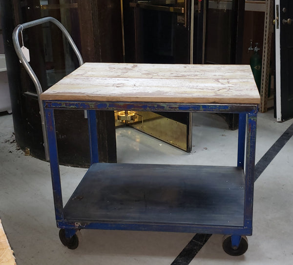 Reclaimed  Two Level Steel Factory Cart with Barn Wood Top #barnwood