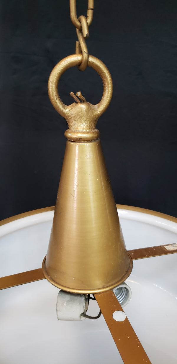 Ornate Brass & White Glass Pendant Light with Geometric Filigree Design - 7 Available #GA9104