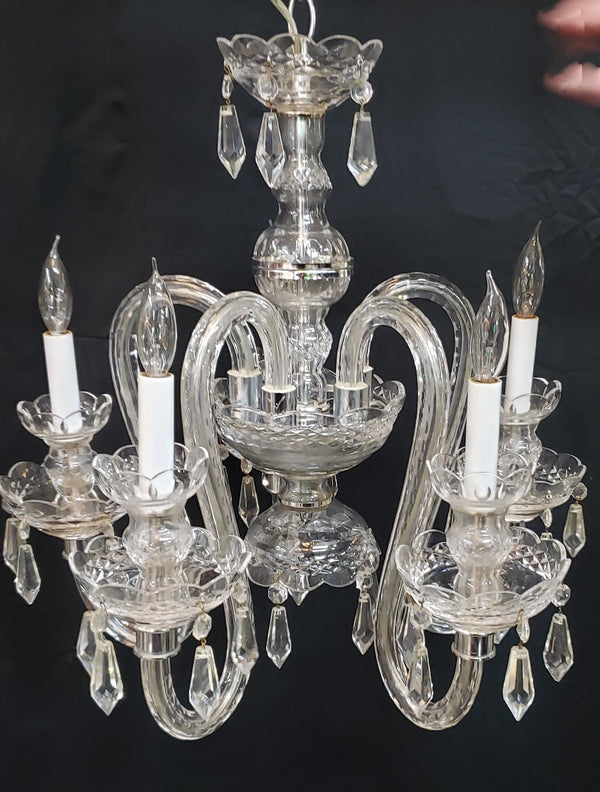 5 Light Glass Chandelier with Faceted Crystal Prisms & Double Bobeche`s #GA9109
