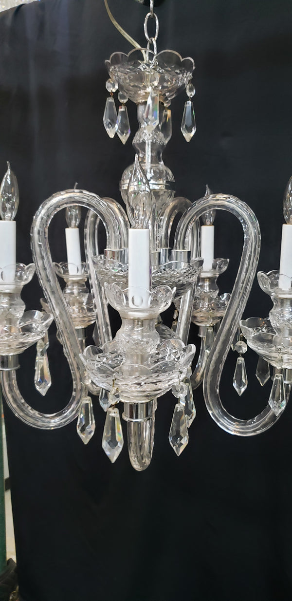 5 Light Glass Chandelier with Faceted Crystal Prisms & Double Bobeche`s #GA9109