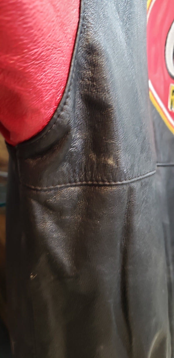 JH Design Coca Cola Racing Family Embroidered Black Leather Jacket Size Medium #Nascarcc