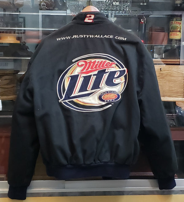 2004 Rusty Wallace Nextel Cup Miller Lite Embroidered Black Racing Jacket Size M #Nascarrusty