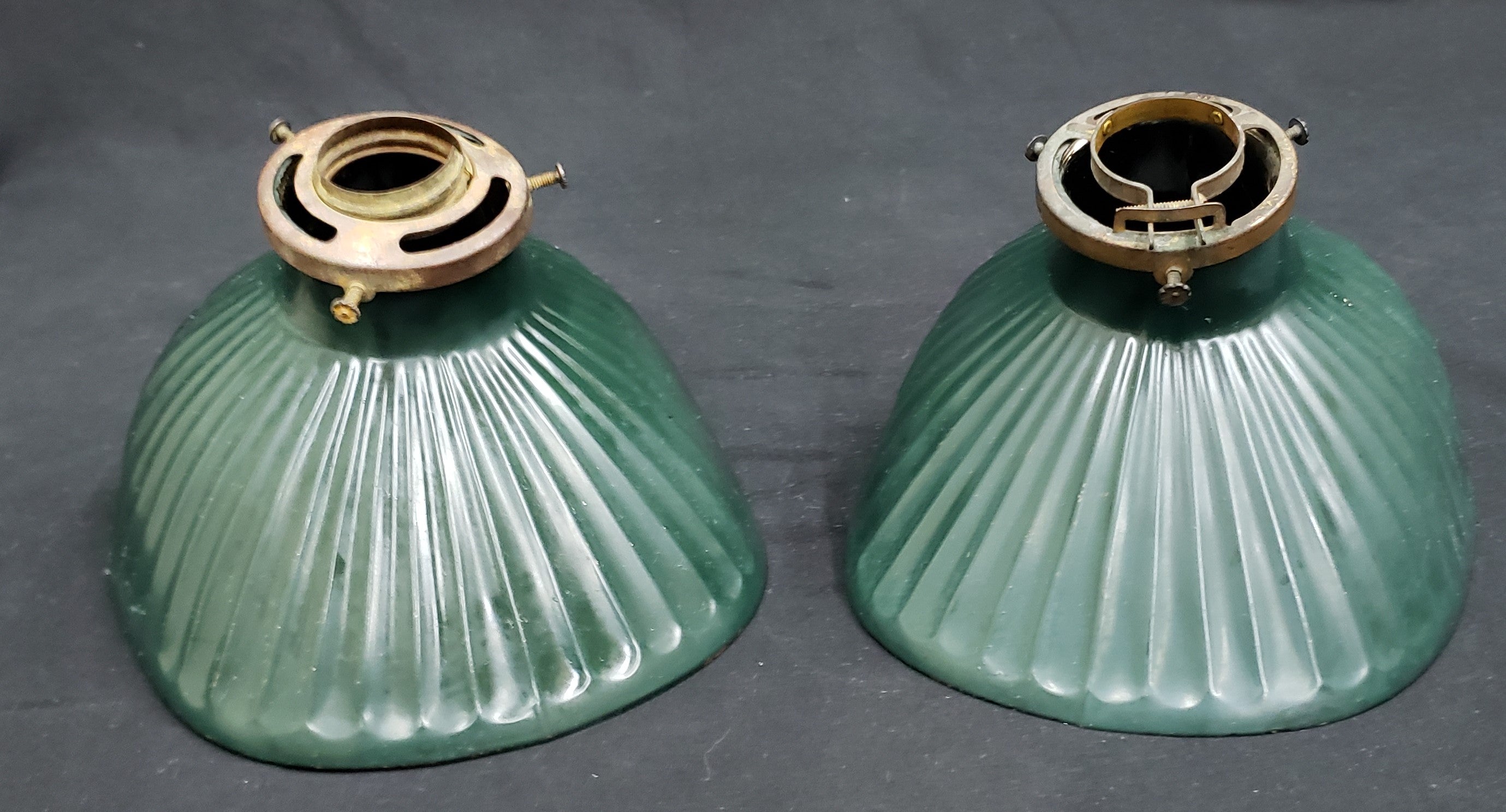 Pair of Antique Green Industrial Light Shades made with Mercury