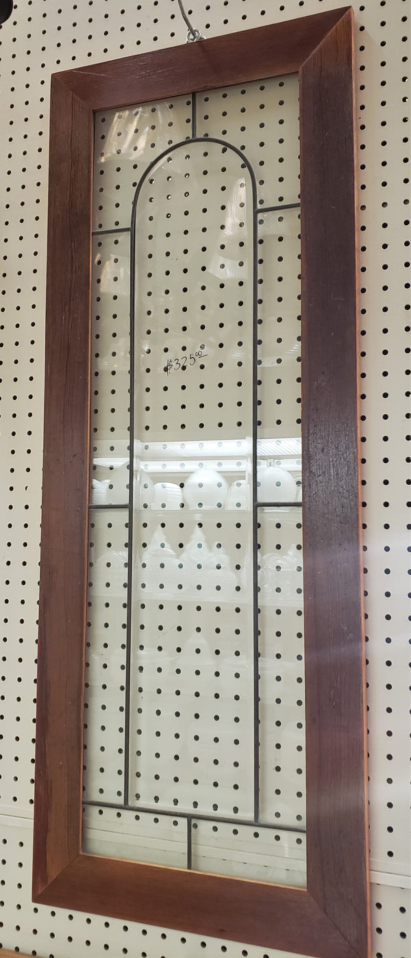 Beveled Leaded Glass Window in Stained Wood Frame #GA9122