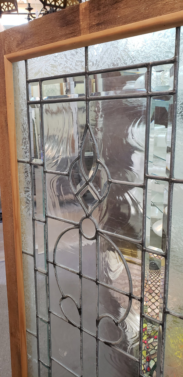 Art Nouveau Beveled Textured Leaded Glass Window in Wood Frame #GA9127