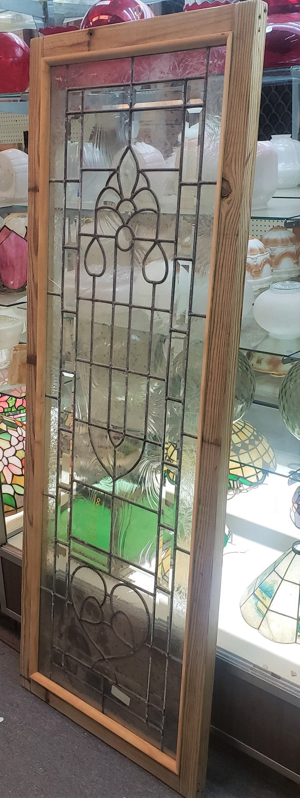 Art Nouveau Textured Beveled Leaded Glass Window in Wood Frame #GA9128