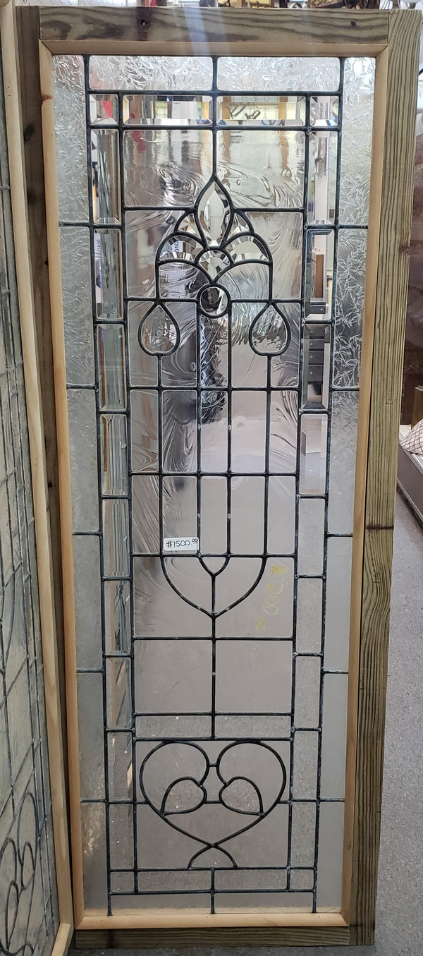 Art Nouveau Textured Beveled Leaded Glass Window in Wood Frame #GA9129