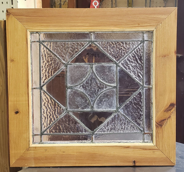 Geometric Textured Leaded Glass Window in Wood Frame #GA9131