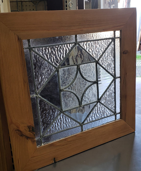 Geometric Textured Leaded Glass Window in Wood Frame #GA9131