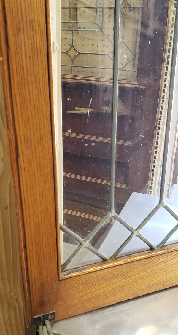 Antique Leaded Wavy Glass Cabinet Door Window in Wood Frame #GA9134