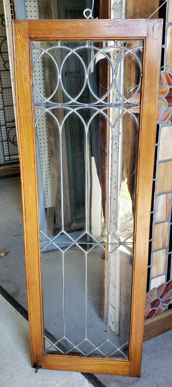 Antique Leaded Wavy Glass Cabinet Door Window in Wood Frame #GA9134