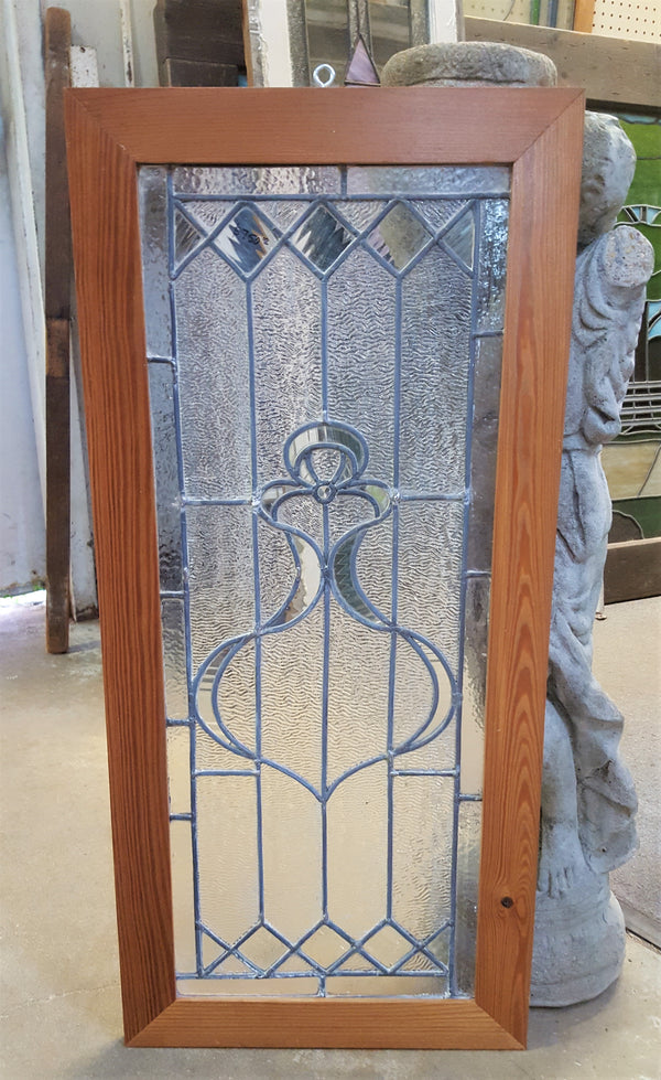 Art Nouveau Textured Leaded Glass Window in Wood Frame #GA9137