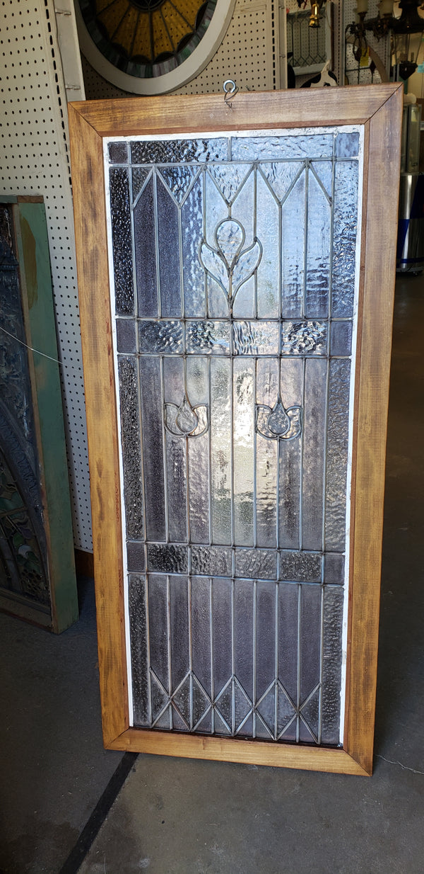 Art Nouveau Textured Leaded Amethyst Glass Window in Wood Frame #GA9138