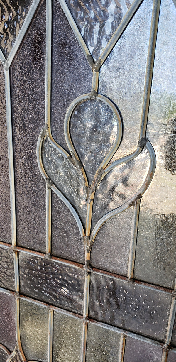 Art Nouveau Textured Leaded Amethyst Glass Window in Wood Frame #GA9138