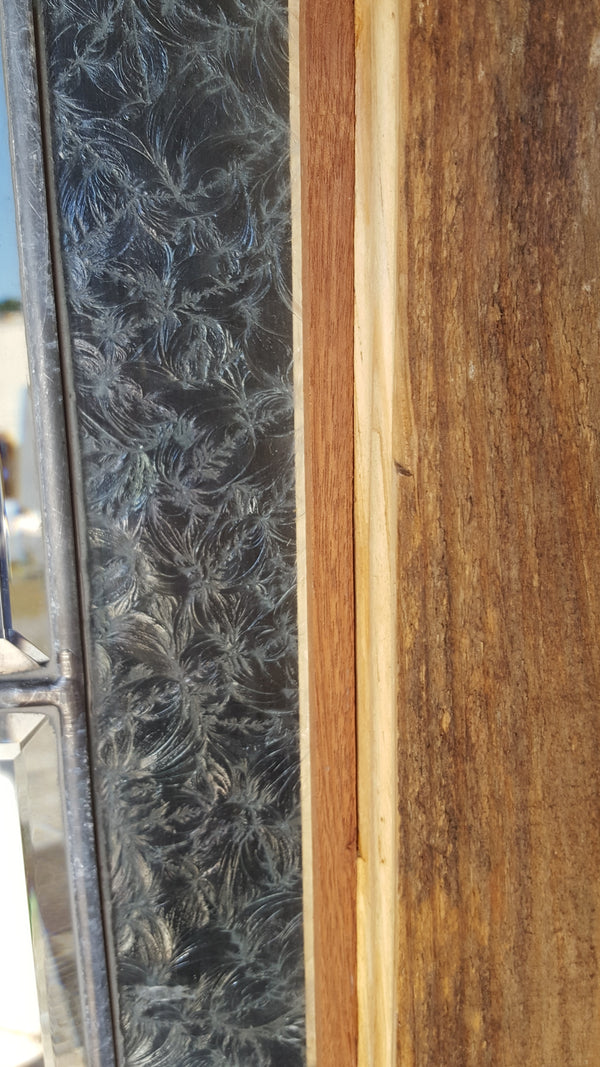 Art Nouveau Textured Leaded Beveled Window in Wood Frame  25 1/2" x 67 3/4" #GA9147