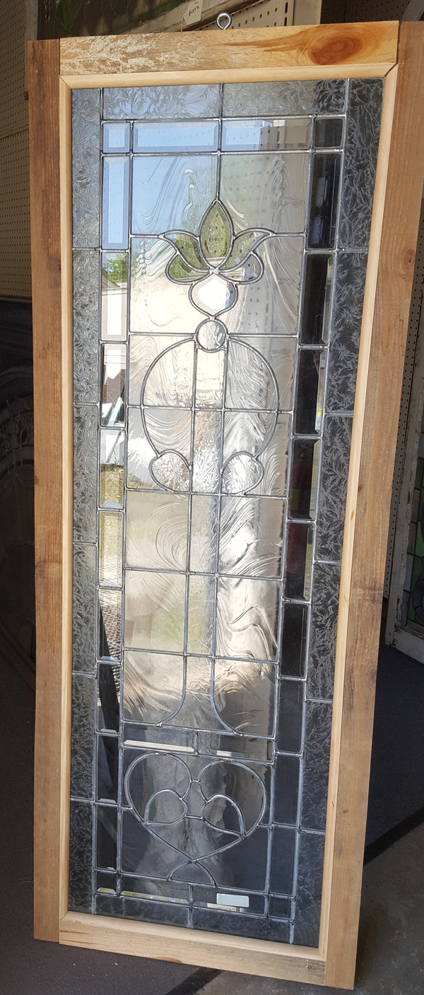 Art Nouveau Textured Leaded Beveled Window in Wood Frame  26" x 67  5/8" #GA9148