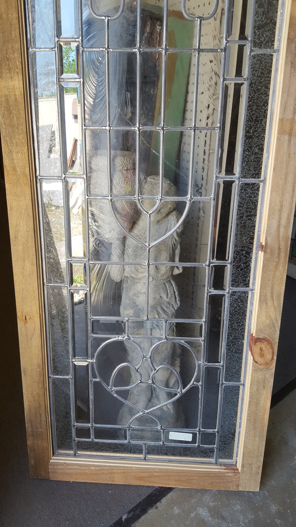 Art Nouveau Textured Leaded Beveled Window in Wood Frame  25 1/4" x 67 1/4" #GA9150