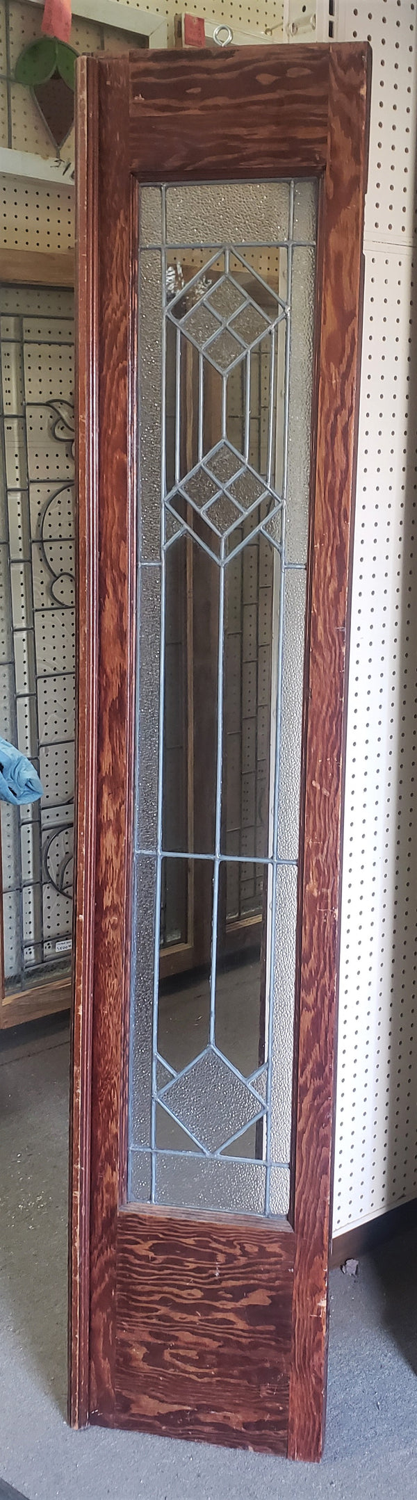 Art Deco Textured Leaded Window or Door in Wood Frame  14 3/4" x 75 1/2" #GA9152