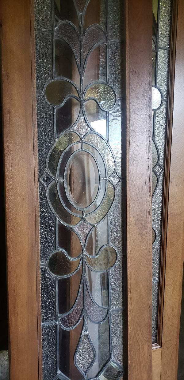 Pair of Textured Leaded Stained Glass Doors in Wood Frames  14" x 82" #GA9153