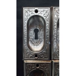 Set of 4 Ornate Steel Pocket Door Pull Plates with Keyholes #GA1196