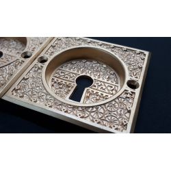Pair of Large Heavy Duty Brass Ornate Pocket Door Plates with Keyholes #GA1197