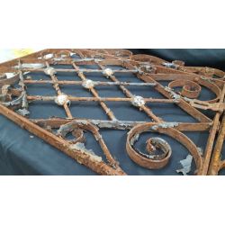 Pair of Arched Scroll Top Geometric Iron Window Grates #GA4380