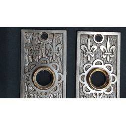 Pair of Cast Iron Door Knob Backplates with Geometric Designs #GA1114