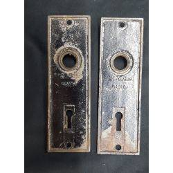 Pair of Cast Iron Door Knob Backplates with Geometric Designs #GA1114