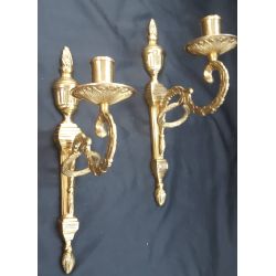 Pair of Solid Brass Ornate Candle Stick Sconces Made in Sweden #GA1004