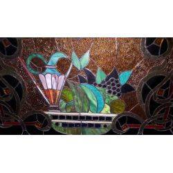 Multi-colored Textured Fruit Bowl Design Stained Glass Window #GA4040