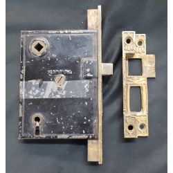 Ornate Eastlake Victorian Pocket Door Lock with Keeper #GA2002