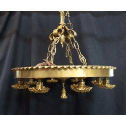 Large Round Art Deco Brass Plated Chandelier With 8 Lights #GA526