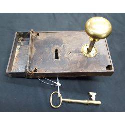 Restored 1800's Right Sided Iron & Brass Carpenter Style Lock Set #GA1051
