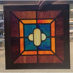 Square Textured Geometric Design Stained Glass Window with Beveled Wood Frame #GA1158