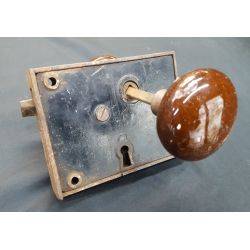 Rim Lock with Brown Porcelain Doorknobs #GA1073