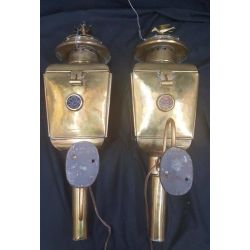Pair of Art Deco Brass & Colored Lantern Style Wall Sconces #GA1010