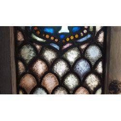 Pair of Tall Narrow Multi-colored Stained Glass Windows #GA4217