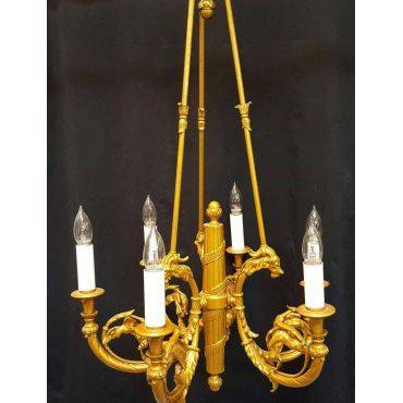 Unique 6 Light Louis XVI Inspired Gold Painted Chandelier