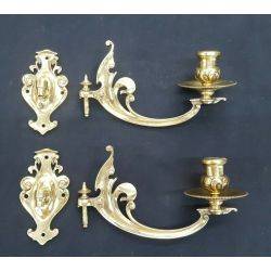 Pair of Solid Brass Ornate Swinging Candle Wall Sconces #GA717