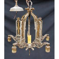 Art Deco 6 Light Cast Iron Silver & Gold Filigree Chandelier 17" x 21" #GA71