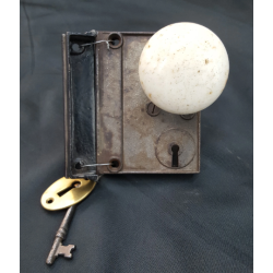 Rim Lock Set with Door Knobs Keeper Escutcheon and Key #GA4410