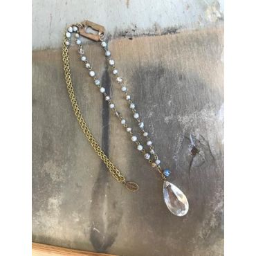 Vintage Sarabeth - Chandelier Prism and Key Escutcheon Salvaged Necklace