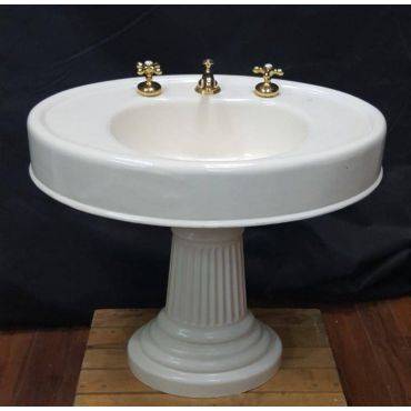 Restored Free Standing Large Cast Iron Pedestal Sink With Brass Faucets & Knobs #GA123