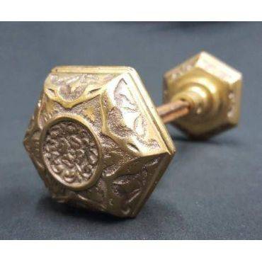 Victorian Style 6 Sided Solid Brass Door Knob Set