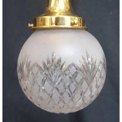 Cut Glass Pendant Globe Light with Brass Flush Mount Rod #GA4340