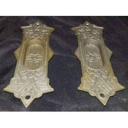 Pair of Steel Victorian Eastlake Pocket Door Pull Plates #GA259
