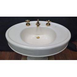 Restored Free Standing Large Cast Iron Pedestal Sink With Brass Faucets & Knobs #GA123